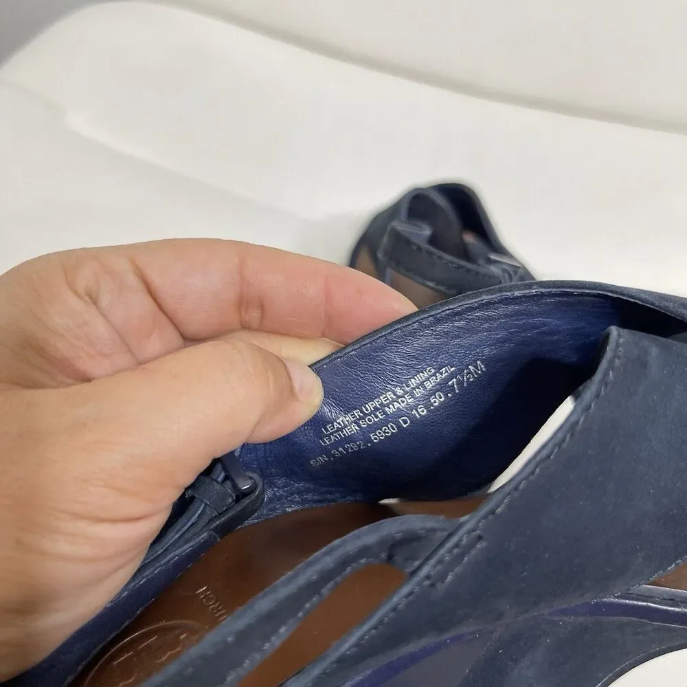 Tory Burch Slingback Wedge Sandals 7.5 Blue Suede Gabrielle Quiet Luxury Shoes